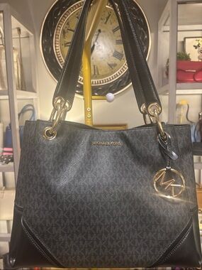 Michael Kors Black Logo Tote with Gold Hardware